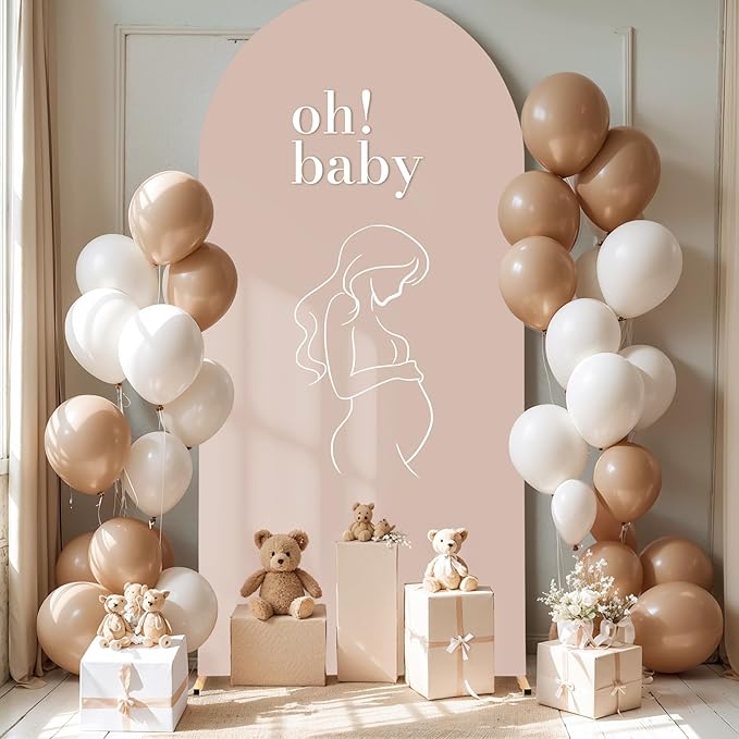 7.2FT Nude Arch Backdrop Cover - Spandex Fitted Wedding Arch Stand Covers Round Top Chiara Arch Backdrop Cover for Birthday Party Banquet Photo Background Decoration