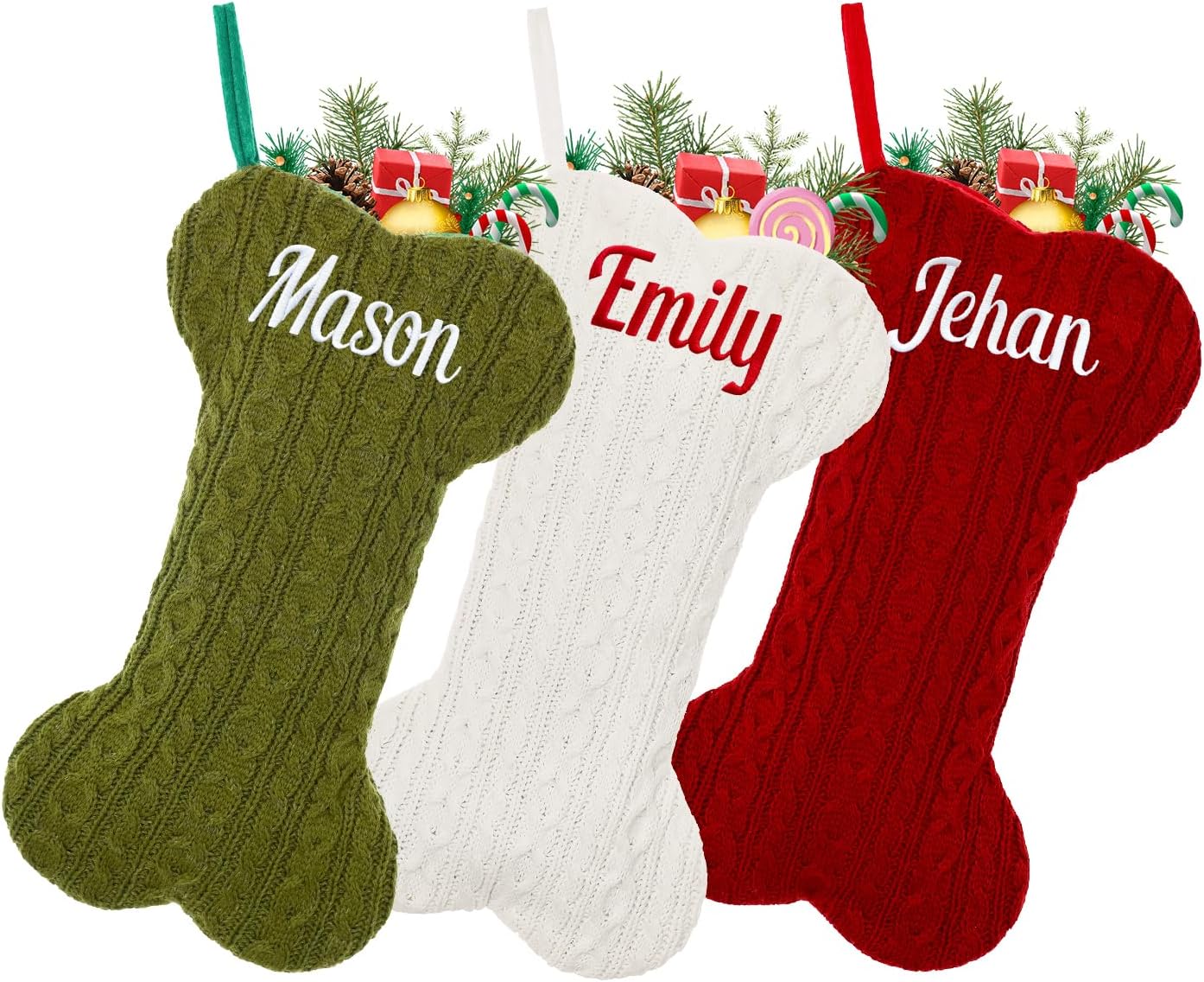 Personalized Pet Christmas Stocking,18 inch Custom Name Knit Christmas Stockings for Dog，Large Bone Xmas Stockings (Set of 1)