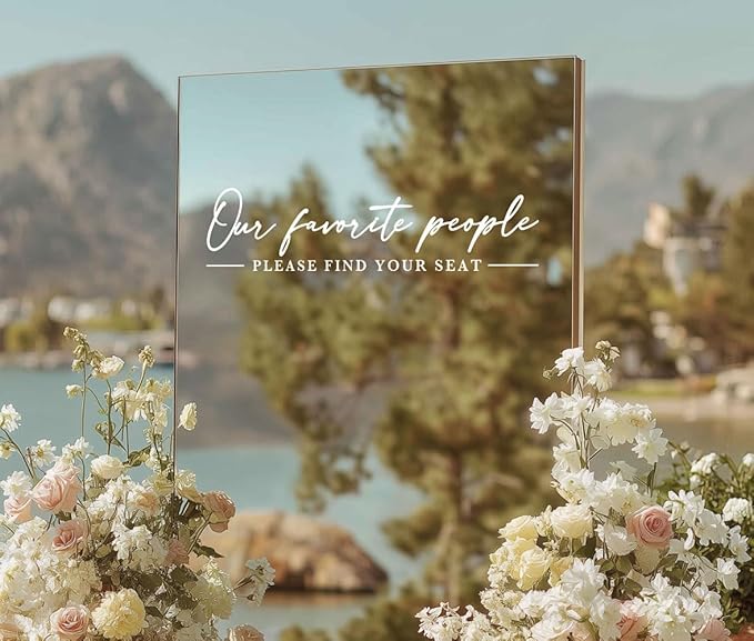 Our Favorite People Decal for Calligraphy Wedding Seating Chart Sign for Vinyl Sign Please Find Your Seat Mirror Vinyl Decal (White, 17 inches Wide)