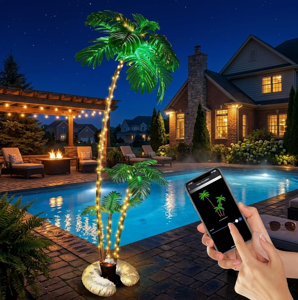 7ft smart lighted palm tree with 3 branches, main product view