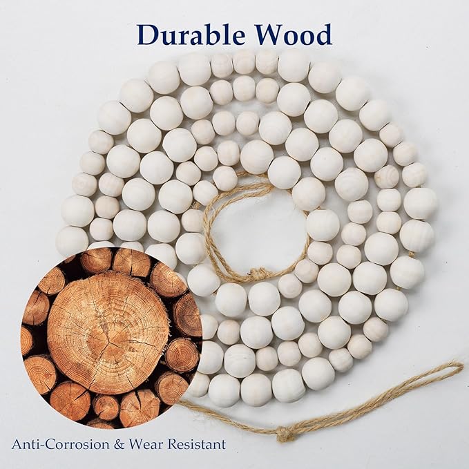 Hanging Photo Display Wall Decor with 30 Wood Clips, 67 Inches Boho Wooden Bead Garland Collage Picture Frame Photos String DIY, Photo Hanger for Bedroom Office Dorm Room Decor Gifts(2PCS)