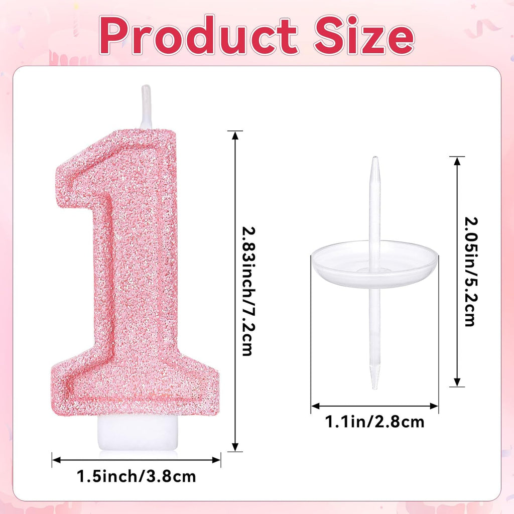 Cute Number 1 Birthday Candle, Glitter Pink Number Candles, First Birthday Cake Topper Decoration, Party Supplies Anniversary Celebrations