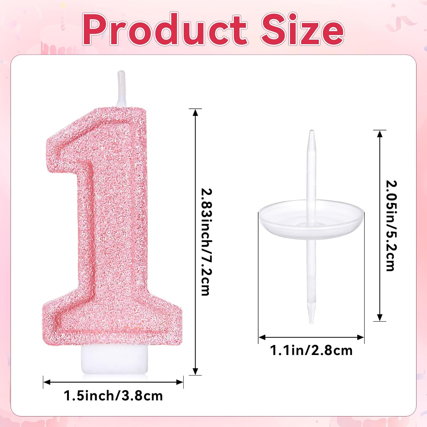 Cute Number 1 Birthday Candle, Glitter Pink Number Candles, First Birthday Cake Topper Decoration, Party Supplies Anniversary Celebrations
