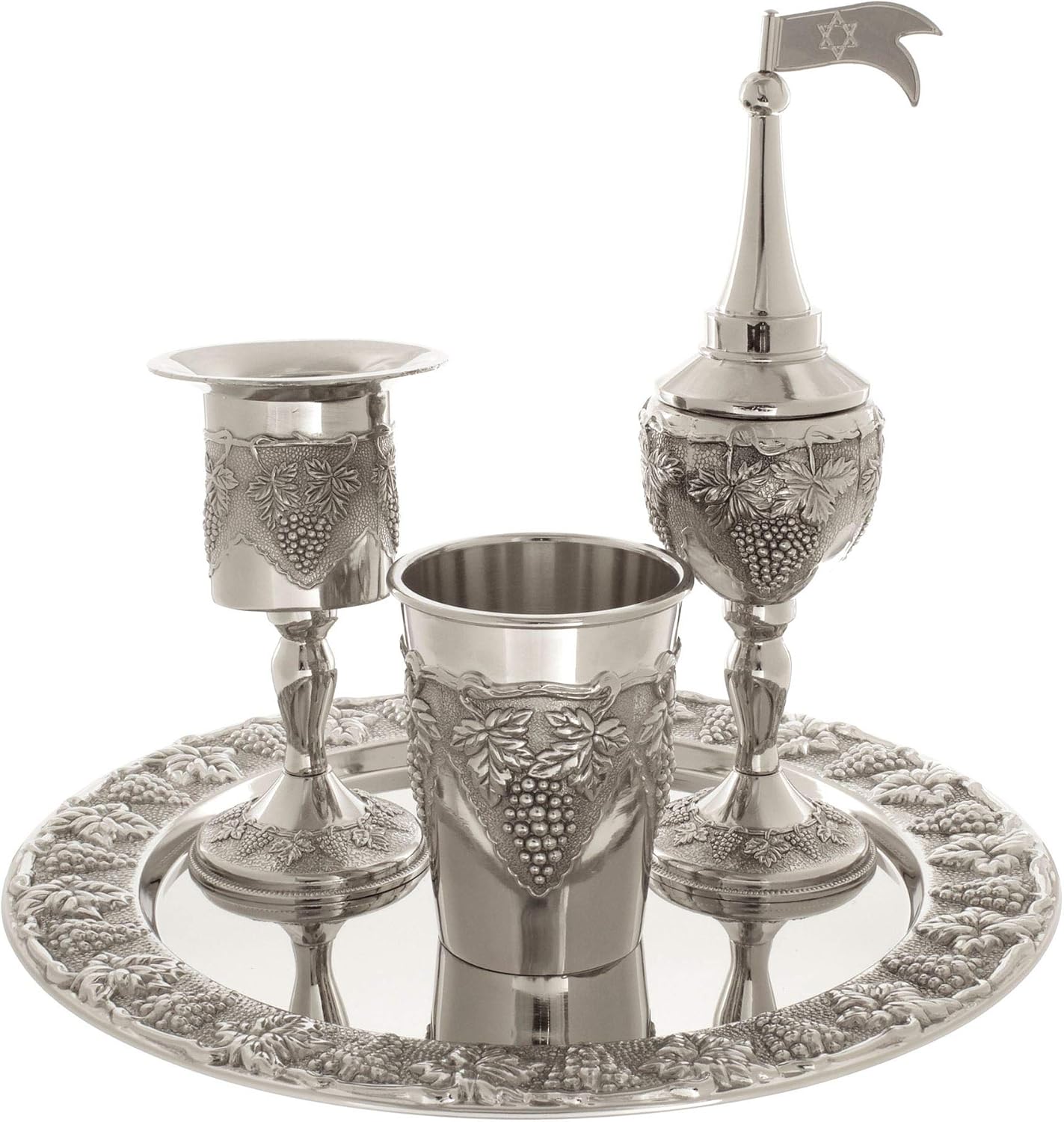 Havdallah set (set Havdalah) for the Shabbat engraving of grapevine, Nickel by Rimmon