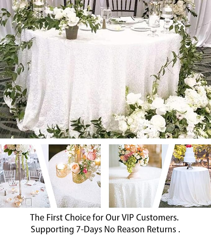 ShinyBeauty Sequin Tablecloth Square 54x54-Inch White Table Cloths for Round Table White Sequin Fabric Tablecloth Overlay Glitter Linen for Parties Small Square Tablecloth for Wedding
