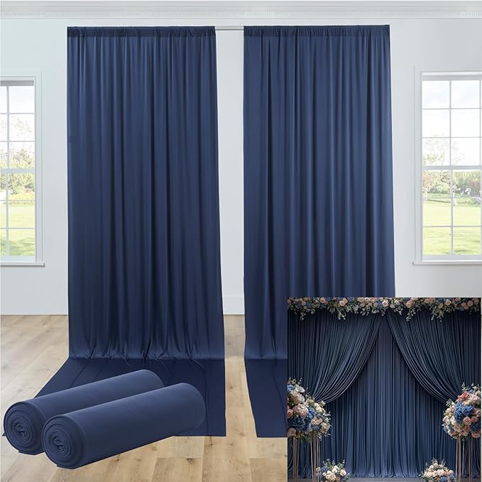 10ftx12ft Wrinkle Free Navy Blue Backdrop Curtain, 2 Panels 12FT Height Navy Blue Wedding Backdrop Drapes, Silky Polyester Back Drop Cloth for Birthday Photography Background Party Backdrop Draping
