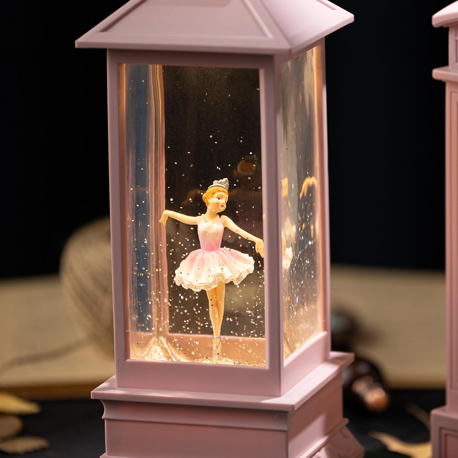 Snow Globe Lantern with Ballet Girl Ballerina – Shatterproof Glitter Snowglobe 10 Songs Music Box Led Light USB & Battery Powered, for Girls Gifts Birthday Home Decor Fall Decoration, Pink