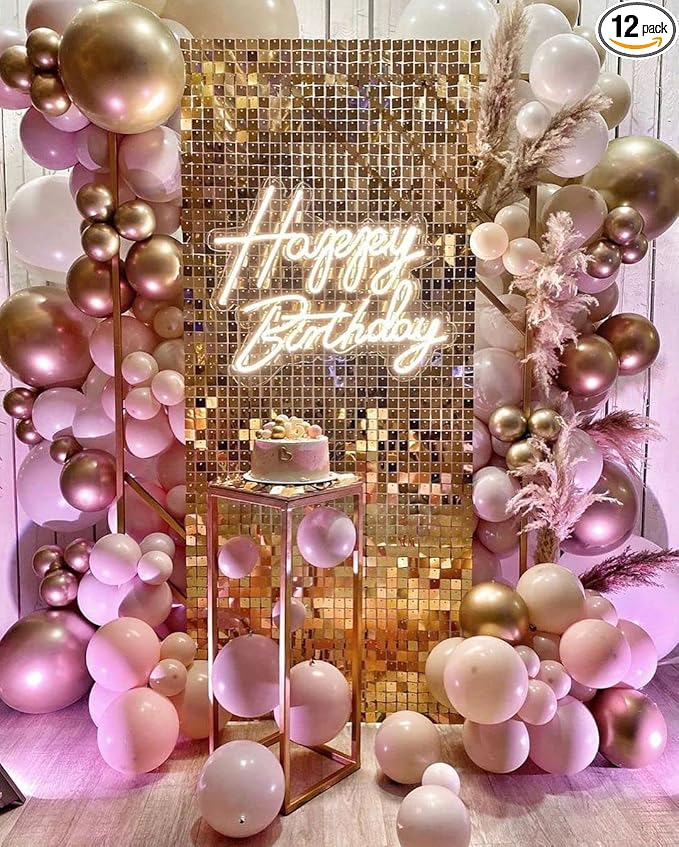 Kate Square Gold Shimmer Wall Sequin Panel Backdrop Birthday Wedding Background Decoration Wall(Pack of 12)