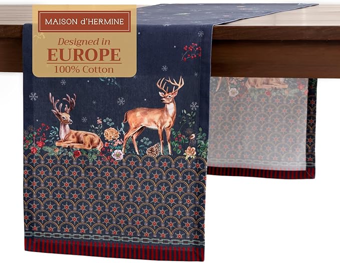 Maison d' Hermine Table Runner 100% Cotton Single Layer Table Runners 72 inches Long for Thanksgiving Christmas Decorations Home Kitchen Dining Party Wedding (Christmas Joy, 14.5" x 72")
