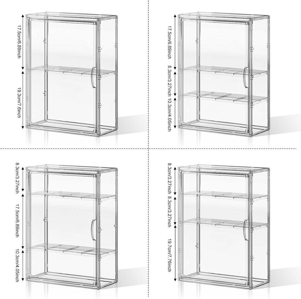 clear 4 tiers acrylic display case for figures, front angle view