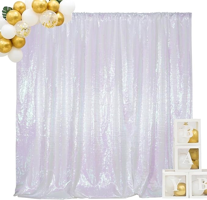 SquarePie Sequin Backdrop Non-Transparent Background Sparkly Curtain for Wedding Party 6FT x 6FT Iridescent