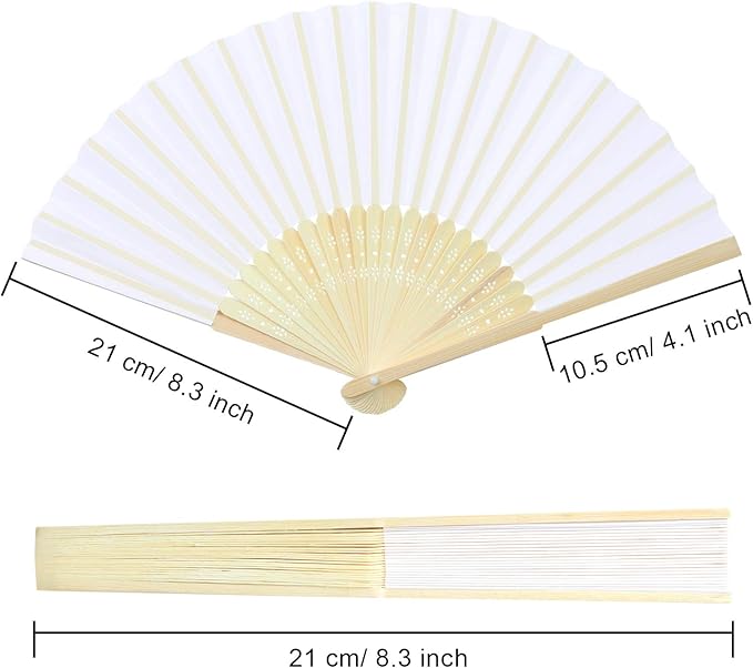 Aneco 18 Pieces White Handheld Cloth and Bamboo Folding Fans for Wedding Decoration, Church Gifts, Party Favors, DIY Decoration