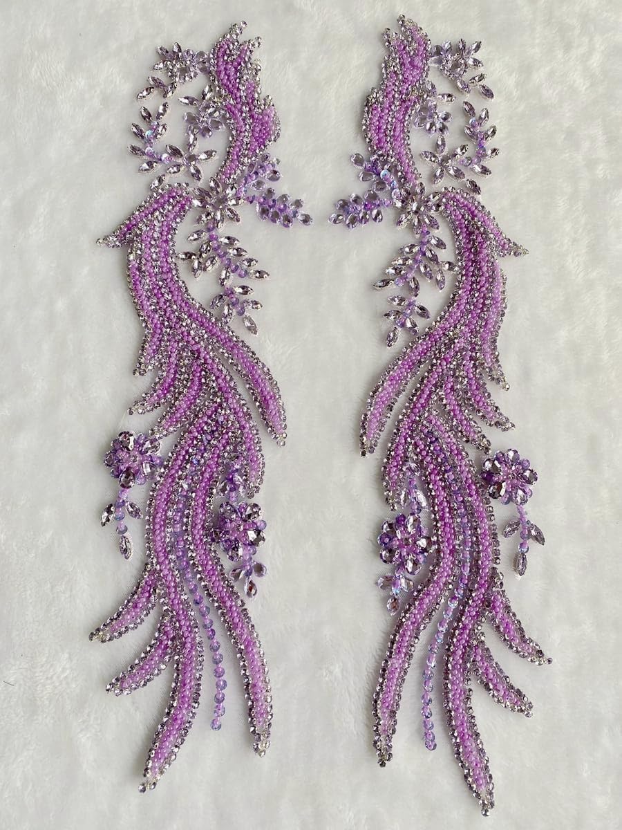 Handmade Rhinestones lace Appliques sew on Beads Trim Patches for Dress Cloth...