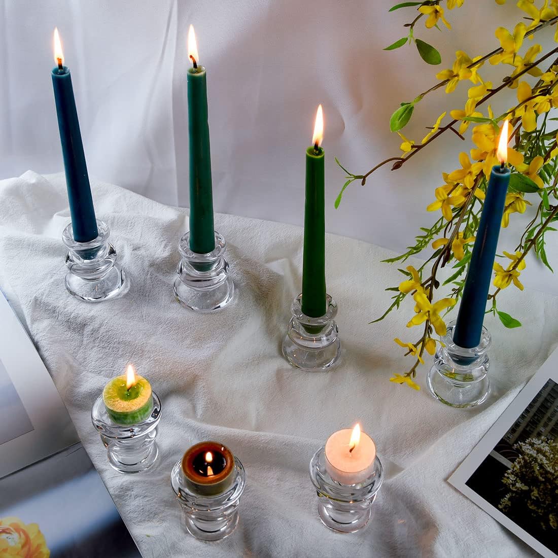 Clear Glass Candlestick Holders, Set of 2 Taper Candle Holders for Wedding, Decoration and Dinning