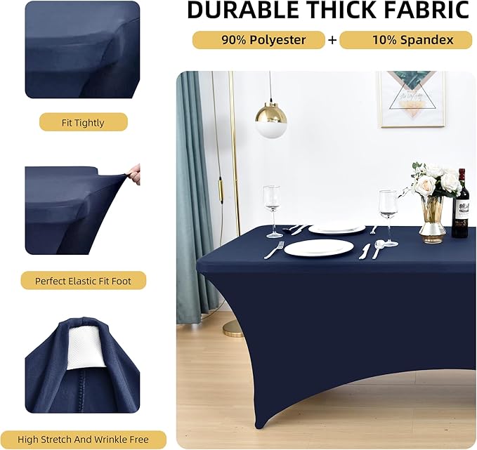 2-Pack 6ft Spandex Table Covers for Rectangle Standard Folding Tables - Wrinkle Resistant Stretch Tablecloths - Ultimate Fitted Table Protector for Parties, Trade Shows, Banquet