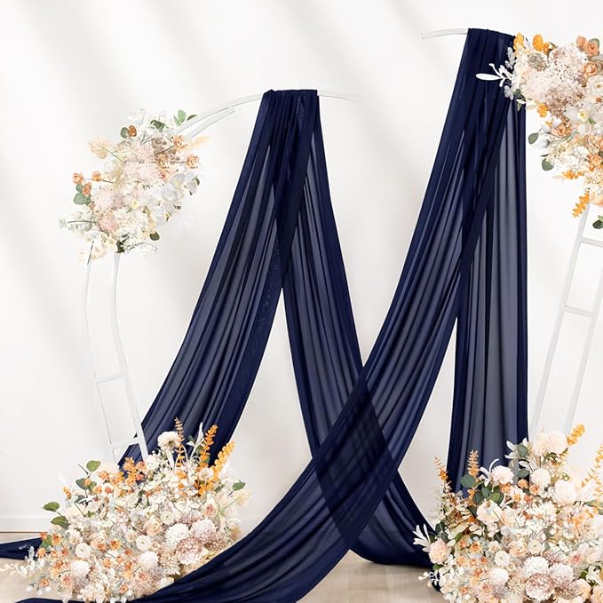 Navy Blue Wedding Arch Draping Fabric 2 Panels 29" x 20 FT Navy Wedding Drapes for Backdrop Sheer Curtain Drapes for Romantic Bridal Baby Shower Ceremony Birthday Party Fall Outdoor Events