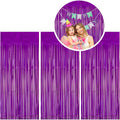 3pc Purple Tinsel Foil Fringe Curtain Backdrop for Mardi Gras Mermaid Under The Sea Themed Wedding Bridal Shower Engagement Graduation Birthday Halloween Party Decorations