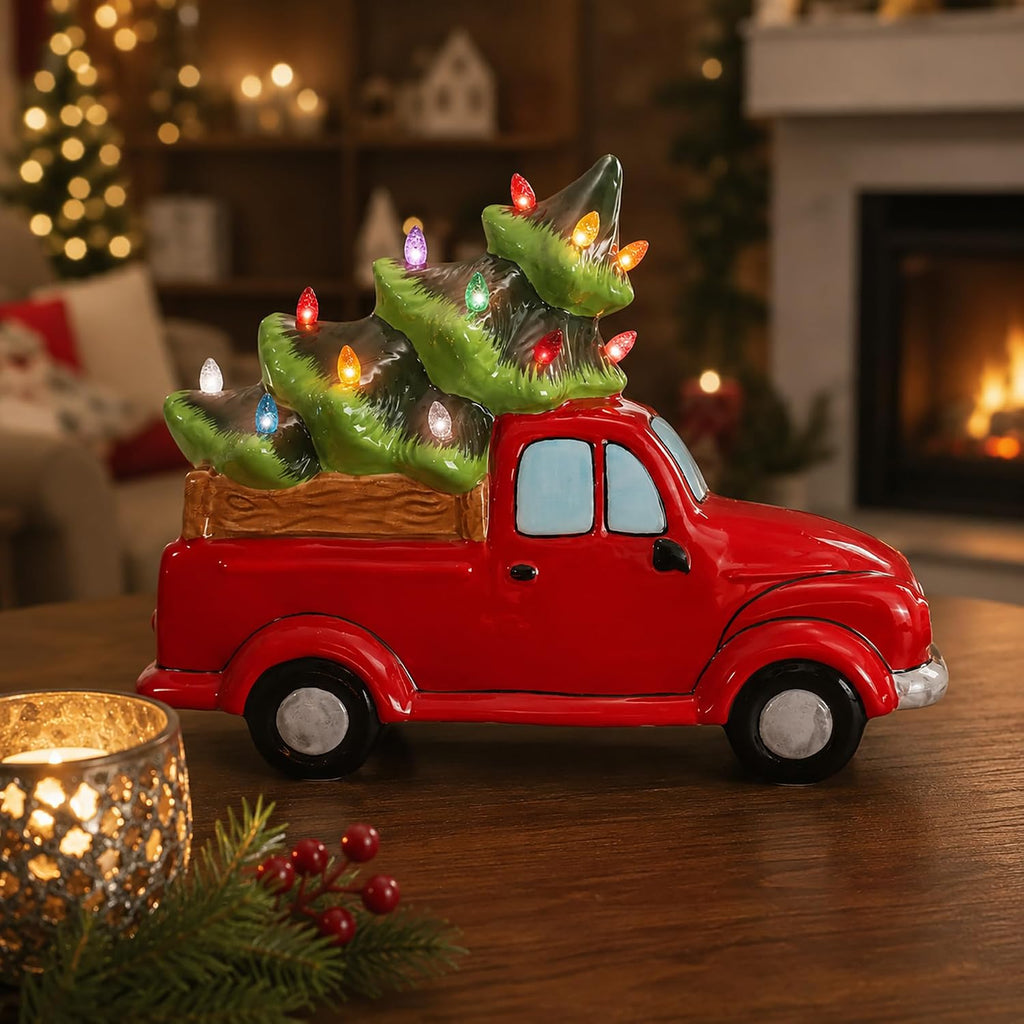ceramic christmas tree and vintage truck - nostalgic, main product view