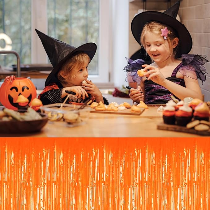 3 Pack 29 x108 Inch Macaron Orange Foil Fringe Table Skirts Metallic Banner for Tinsel Streamer Garland Backdrop for Parade Floats Wedding Thanksgiving Birthday Christmas New Year Party Decoration