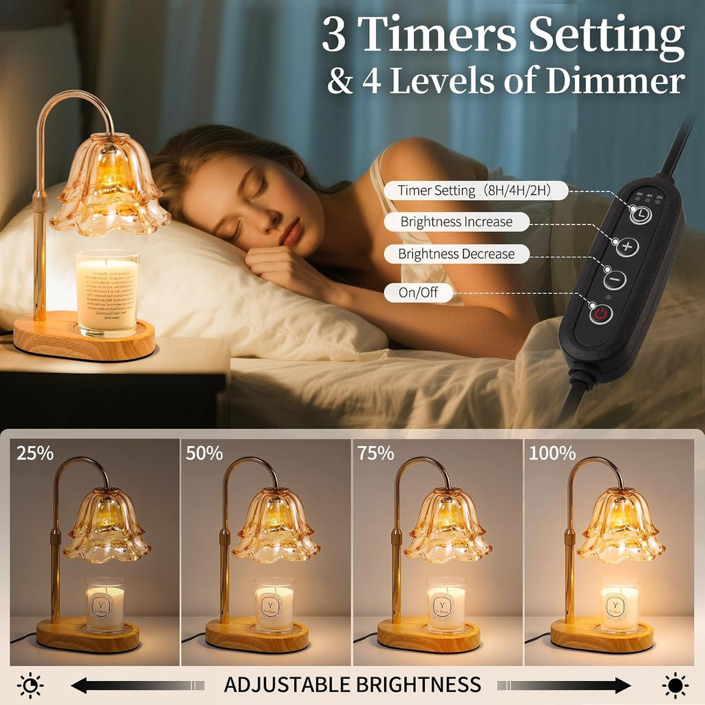Flower Candle Warmer Lamp with Timer - Dimmable Electric Candle Lamp, Birthday Gifts for Women Mom, House Warming Gifts New Home Decor, Adjustable Wax Wamer Light for Jar Candles