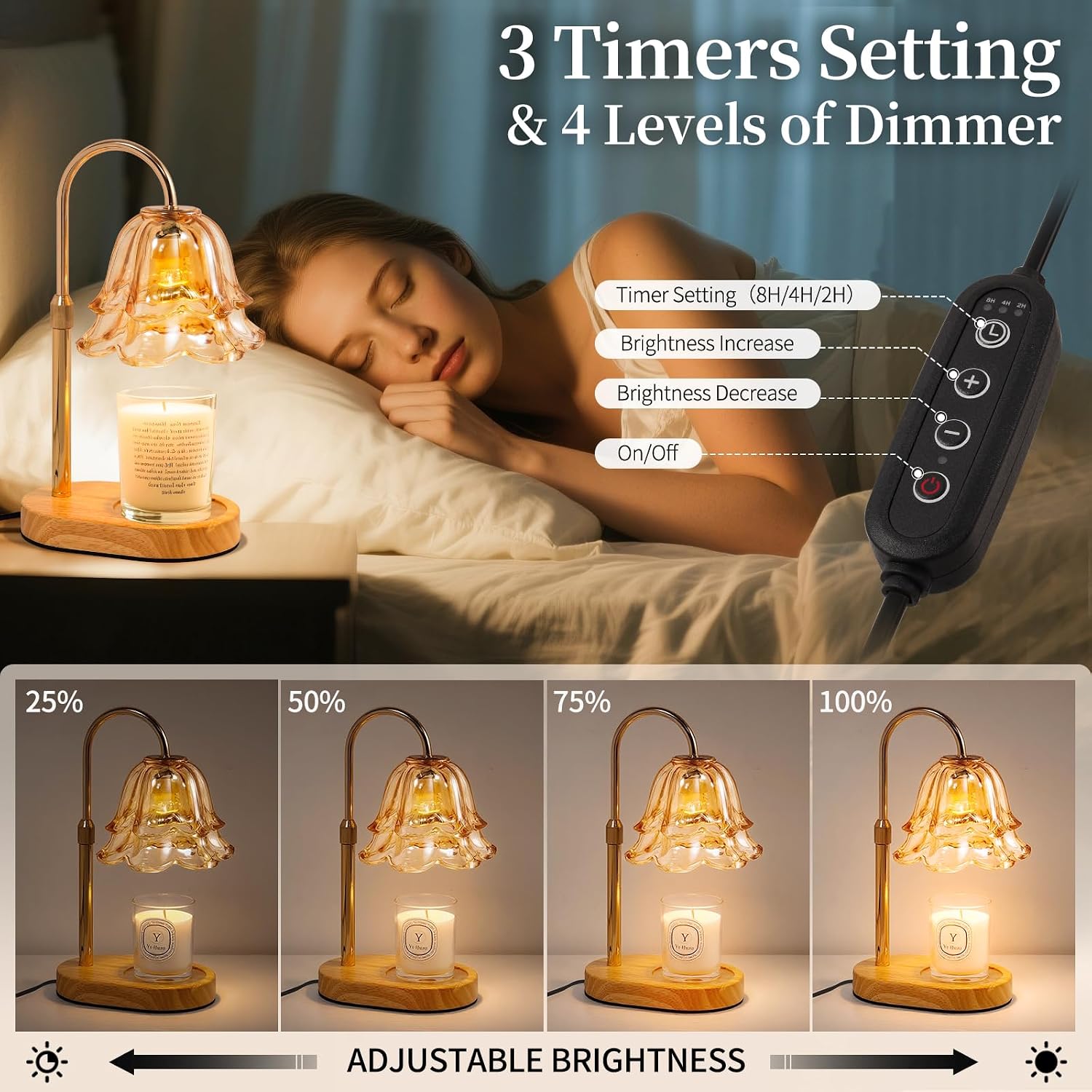 Flower Candle Warmer Lamp with Timer - Dimmable Electric Candle Lamp, Birthday Gifts for Women Mom, House Warming Gifts New Home Decor, Adjustable Wax Wamer Light for Jar Candles
