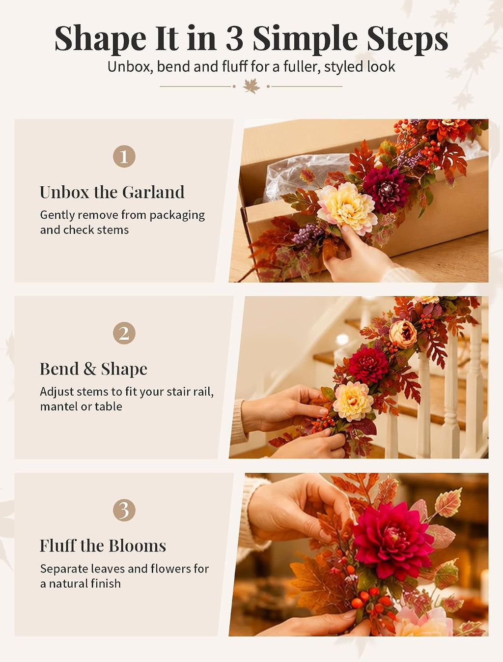 nuptio 6ft fall garland for mantle: fall decor, package contents