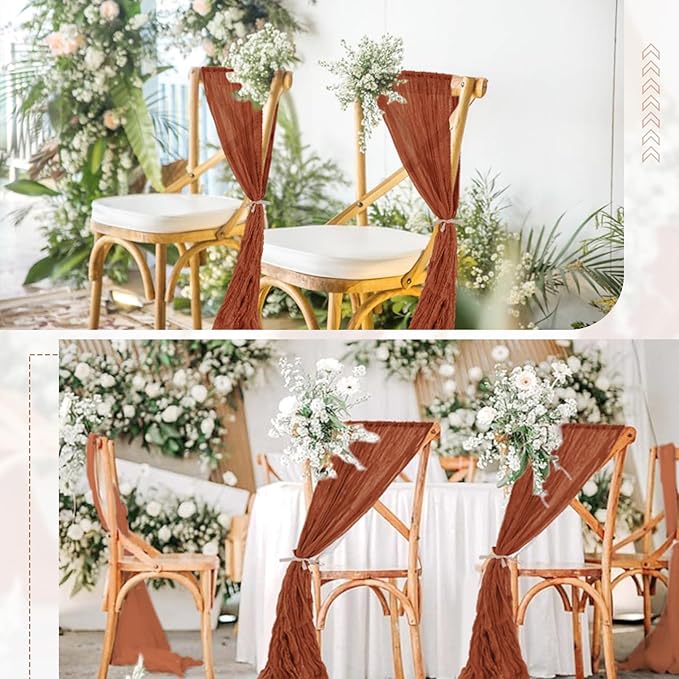 50 Pcs Cheesecloth Aisle Decorations Sashes - Universal Chair Covers for Wedding Reception Party Hotel Event (Terracotta)