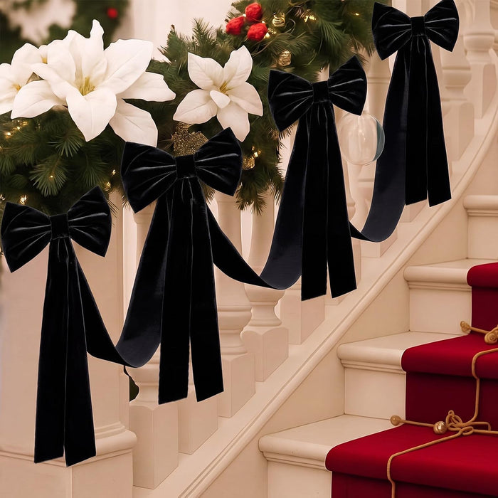 Civaner 16.4 ft Christmas Velvet Bow Garland Staircase Decorations, Black