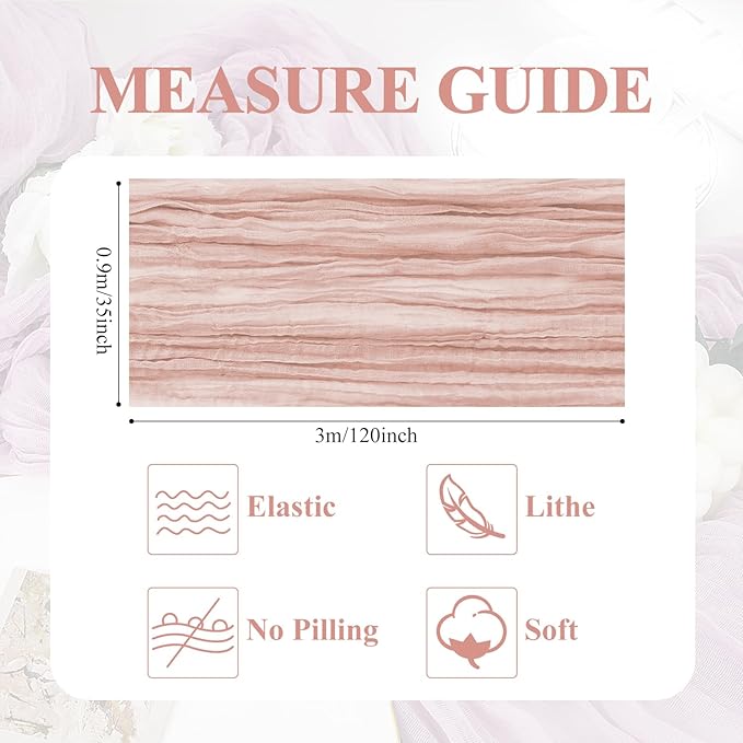 Asee'm 4pcs Cheesecloth Table Runner 120 Inches Dusty Pink Boho Gauze Cheese Cloth Runner 10FT Rustic Sheer Table Runners for Summer Wedding Baby Shower Holiday Party Decoration