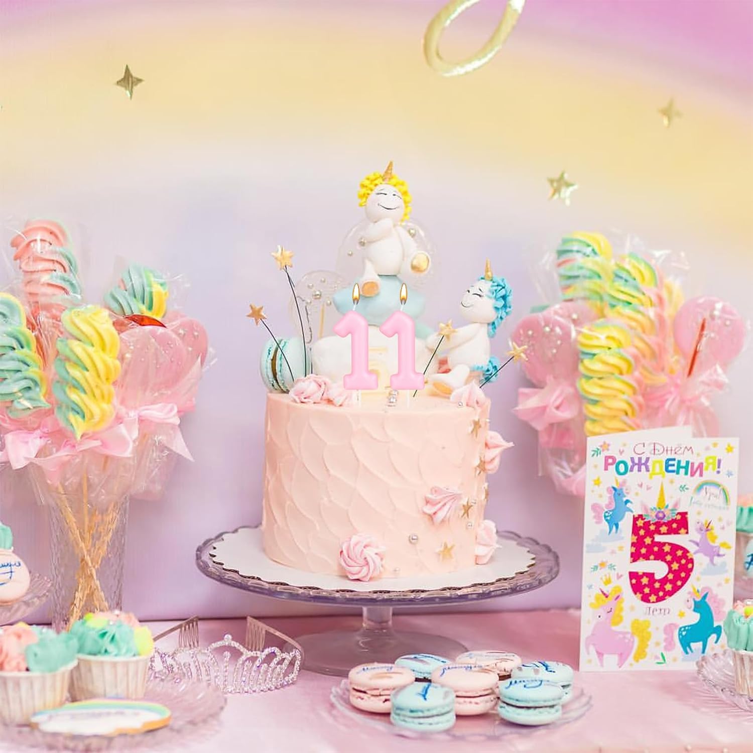 Macaron Blue Number 1 Candle, First Birthday Candle, Macaron Blue Happy Birthday Candles for Cake, Blue Cake Topper Decorations for Girls Boys Pastel Sweet Birthday Party Decorations Supplies