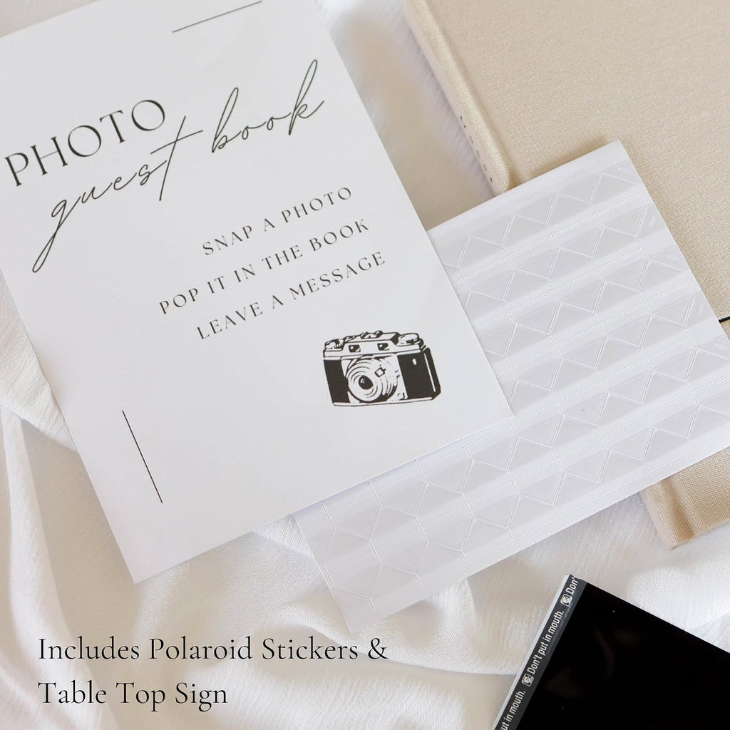 Wedding Guest Book With Personalized 2026 Year - Linen Photo Guestbook to Sign at Reception Party - Includes Clear Photo Corners Self Adhesive - 100 Pages Blank and Lined Thick Paper Guest Books