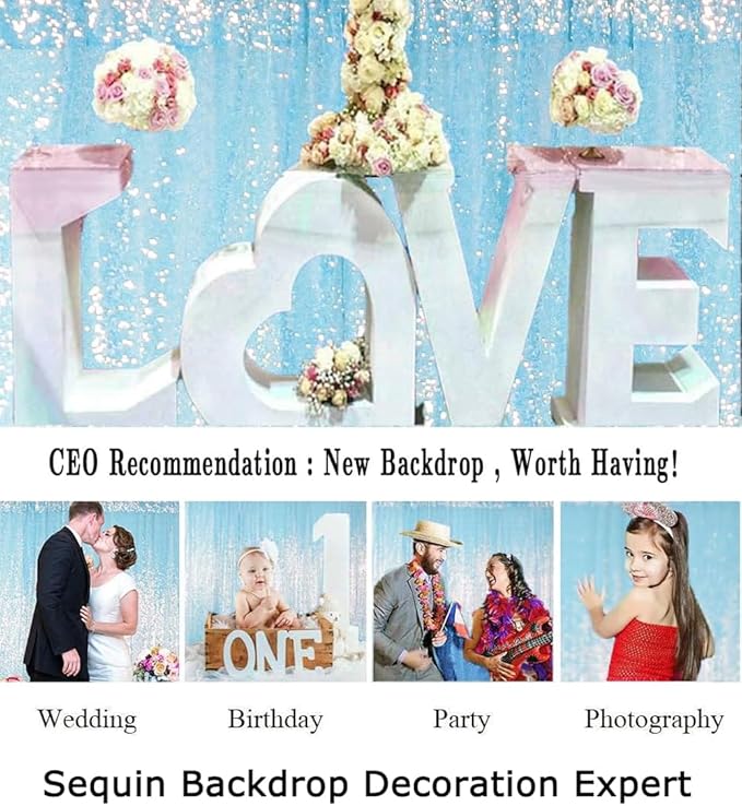 ShiDianYi Iridescent Aqua Sequin Backdrop for Photograph Birthday Backdrop Glitter Back Drop Aqua Blue Backdrop Curtain Christamas Mermaid Party (4FTx6FT)