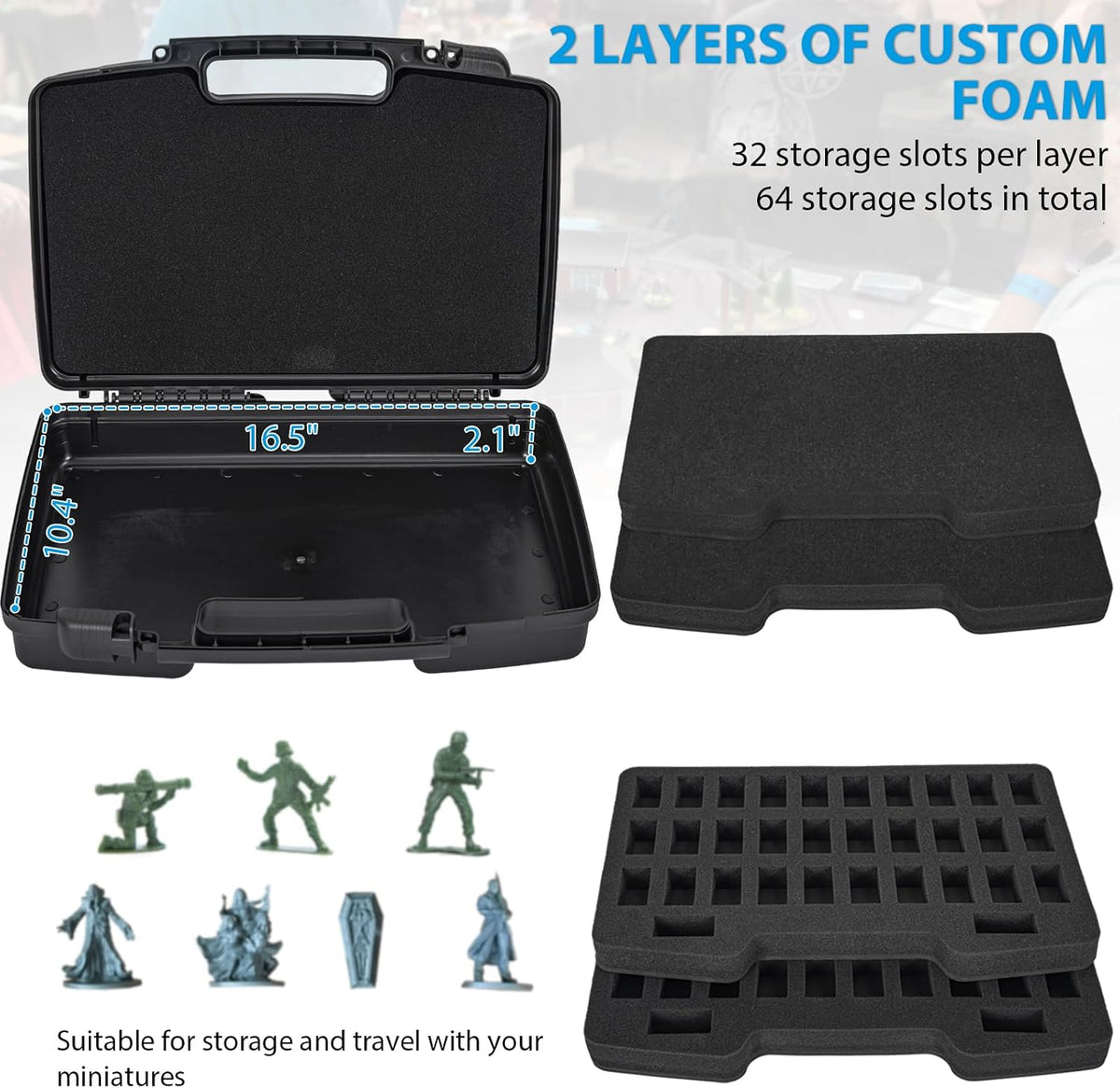 64 slot miniature figure storage & carrying case, close-up detail