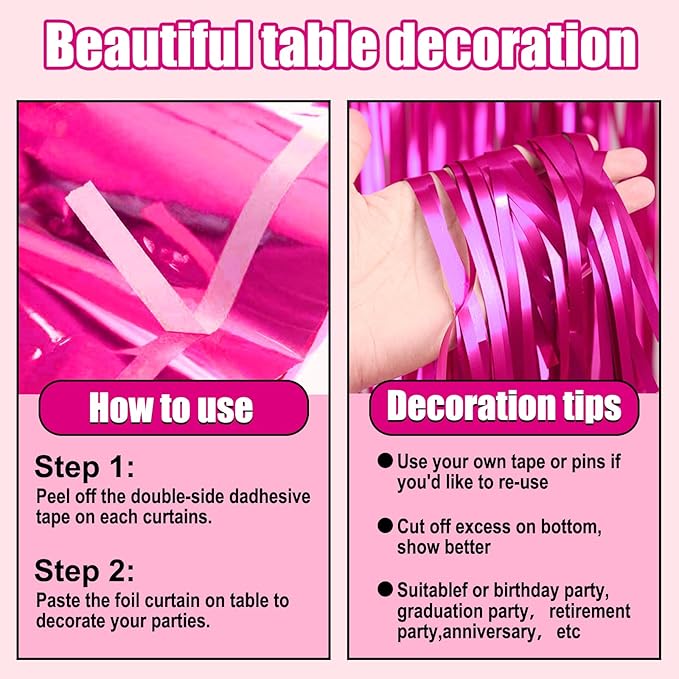 3 Pack 29 x108 Inch Rose Red Foil Fringe Table Skirts Metallic Banner for Tinsel Streamer Garland Backdrop for Parade Floats Wedding Thanksgiving Birthday Christmas Halloween New Year Party Decoration