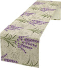 Floral Lavender Table Runner,Vintage Rustic Country Romantic Purple Flower Pattern Print Burlap for Hotel Indoors Outdoor Dining Room Kitchen Home Decor, 13x60in