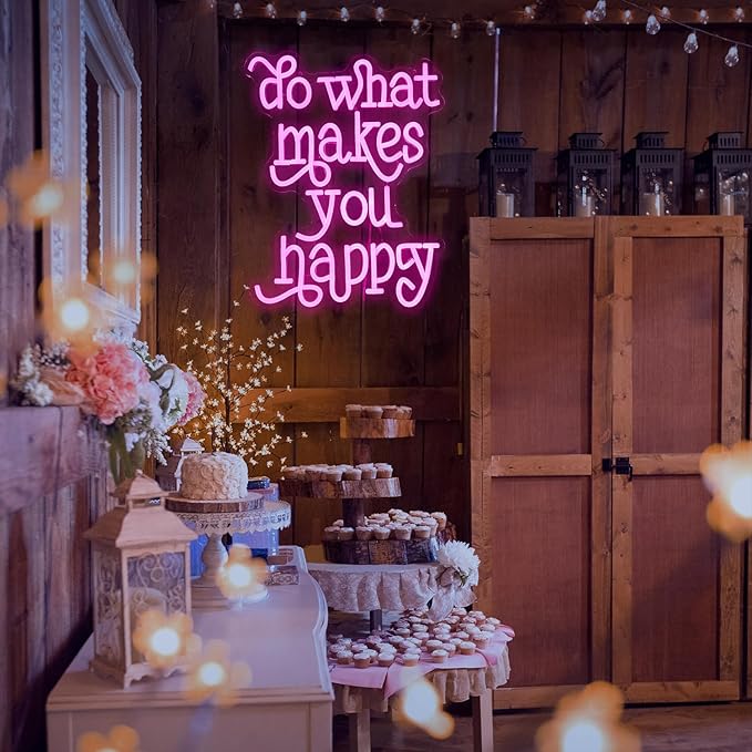 Do What Makes You Happy Neon Sign USB powered Pink Letters Led Neon Light for Wall Decor Dimmable Neon Light Up Sign for Bedroom Home Wedding Decor Gifts (16.5 * 12.6In)