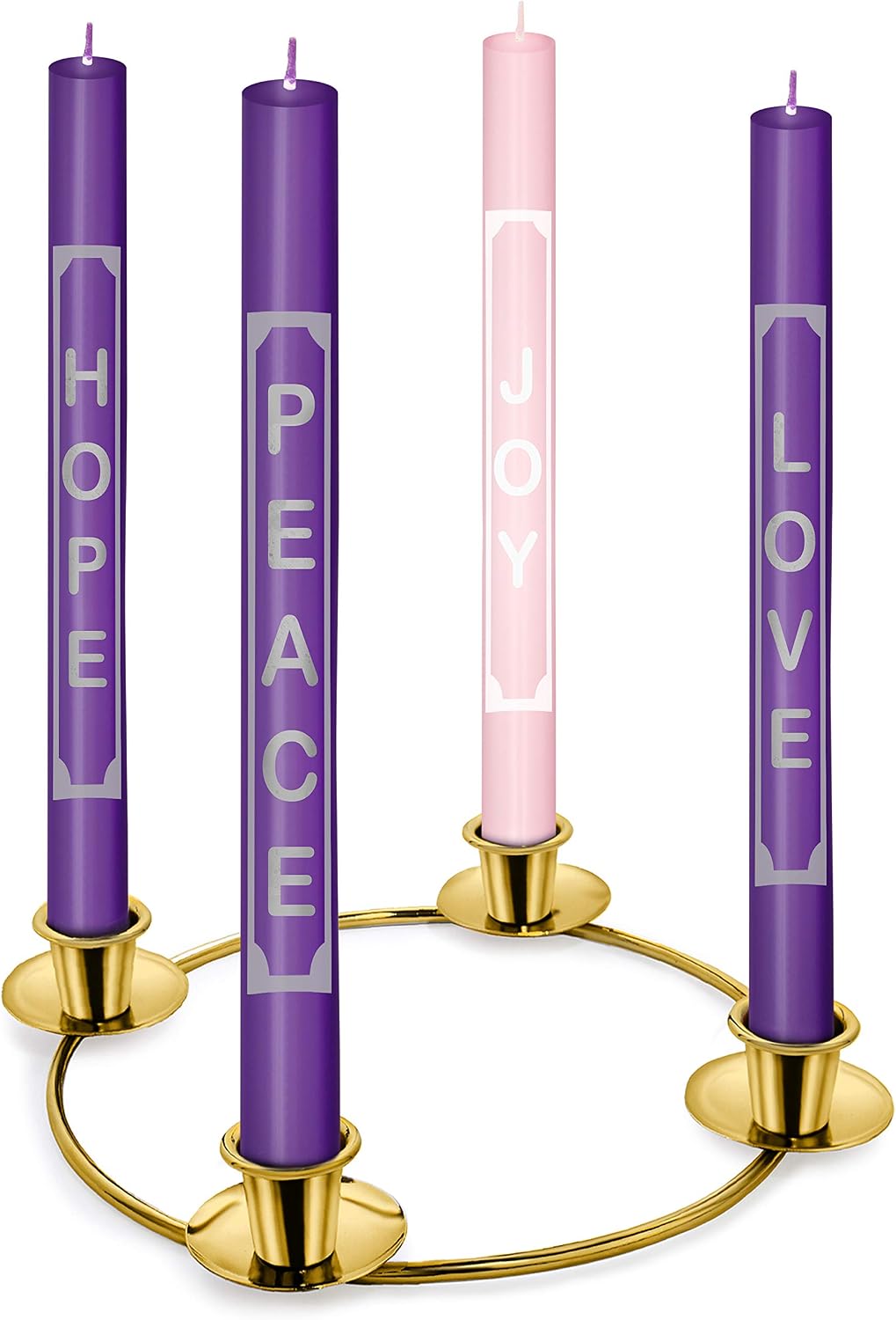 Advent Candles with Words Love, Peace, Hope, Joy On the Candles - Christmas Advent Candle Set of 4 for Advent Rings and Advent Wreaths- Premium Hand Made - Self Fitting End - for Church Advent Wreath