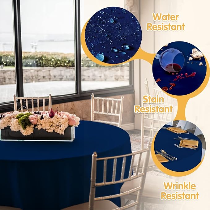 BRILLMAX 4 Pack Navy Blue Round Tablecloths 132 Inch - Circle Bulk Linen Polyester Fabric Washable Table Cloth Cover for Wedding Reception Banquet Birthday Party Buffet Restaurant