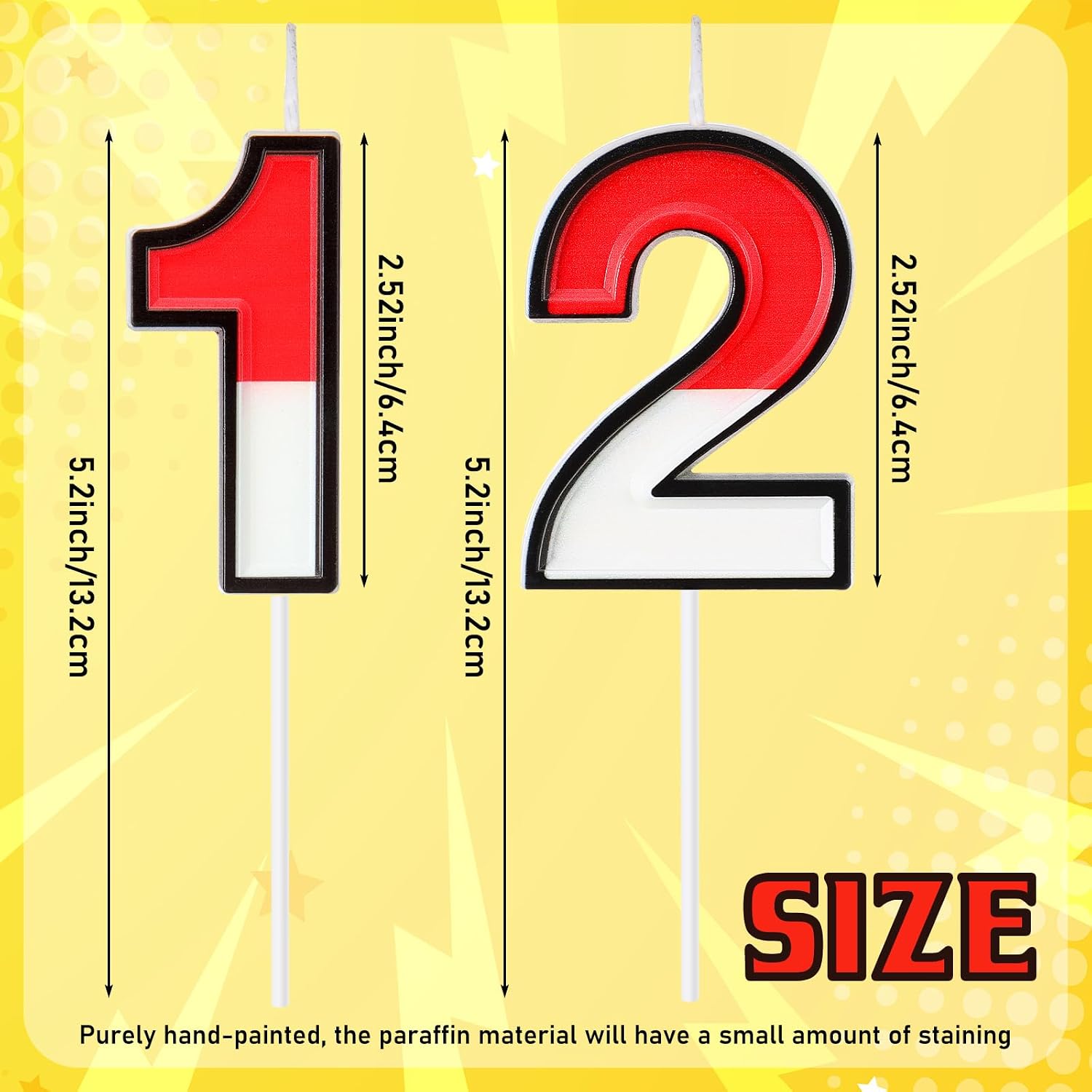 Conelist Cartoon Red and White Birthday Cake Candle Numeral Birthday Cake Topper for Animated Decoration Cartoon Party Supplies(Number 12)
