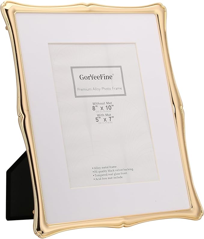 5 x 7'' Premium Alloy Gold Photo Frame - Luxury Display Hi End Décor Picture Frames 7 x 5'' with Velvet Backing,Hi End Décor Metal Frames