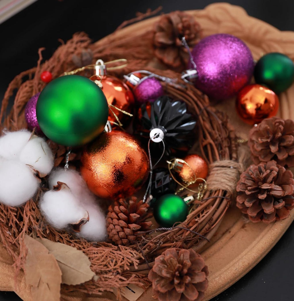 HipTree 1.57Inch 30ct Halloween Ornaments Decorations for Mini Tree | Nightmare Before Christmas Purple/Orange/Green/Black Ball Ornaments Set for Table Indoor Fall Holiday Party Home Decor