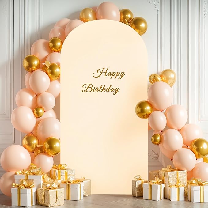 6.6FT Champagne Arch Backdrop Cover - Polyester Fitted Wedding Arch Stand Covers Round Top Chiara Arch Backdrop Cover for Birthday Party Banquet Photo Background Decoration
