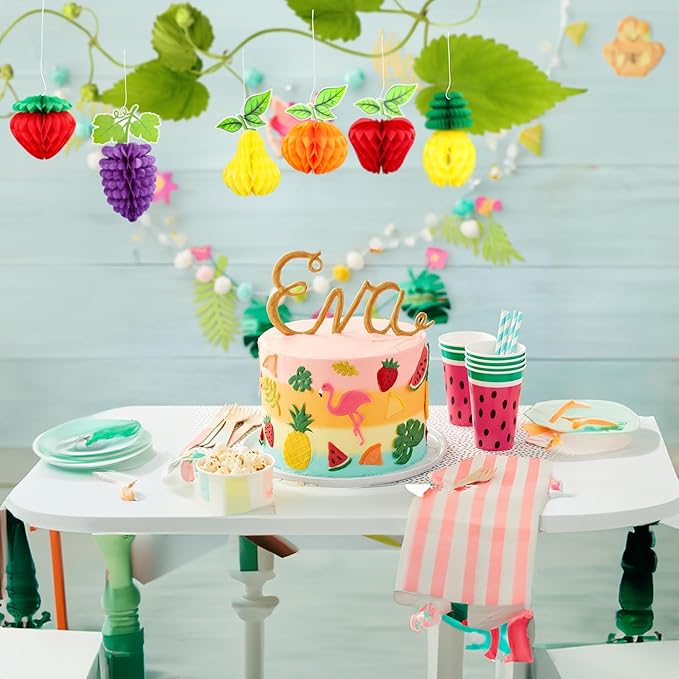 Gyufise 6Pcs Fruit Honeycomb Centerpieces Hawaiian Summer Fruit Table Toppers Tropical Fruit Party Decorations Pineapple Strawberry Grape for Hawaiian Luau Fruit Themed Party