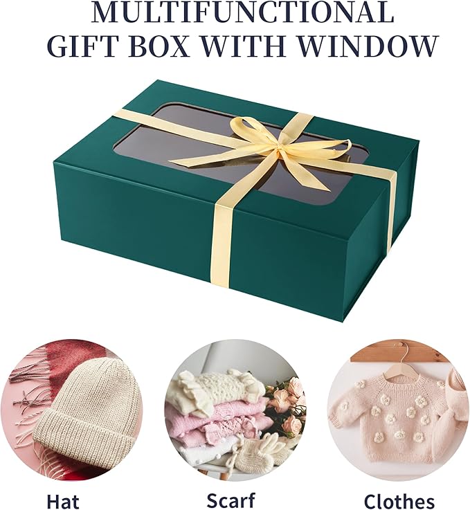 Green Large Gift Boxes with Window, 13.5"x9"x4.3" Bridesmaid Boxe for Gift Giving,Birthday Gift Box with Magnetic,Closure Lid Gift Boxes for Presents,Cute Boxe,Luxury for Gift Packaging,Gift Box for Wrapping Gifts