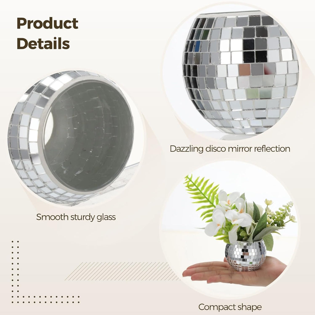 12 Pcs Disco Ball Candle Holders, Glass Mirror Reflective Vases, Sparkle Glow Modern Centerpieces Decor for Parties, Weddings, Home, 2.76 x 2.17 in