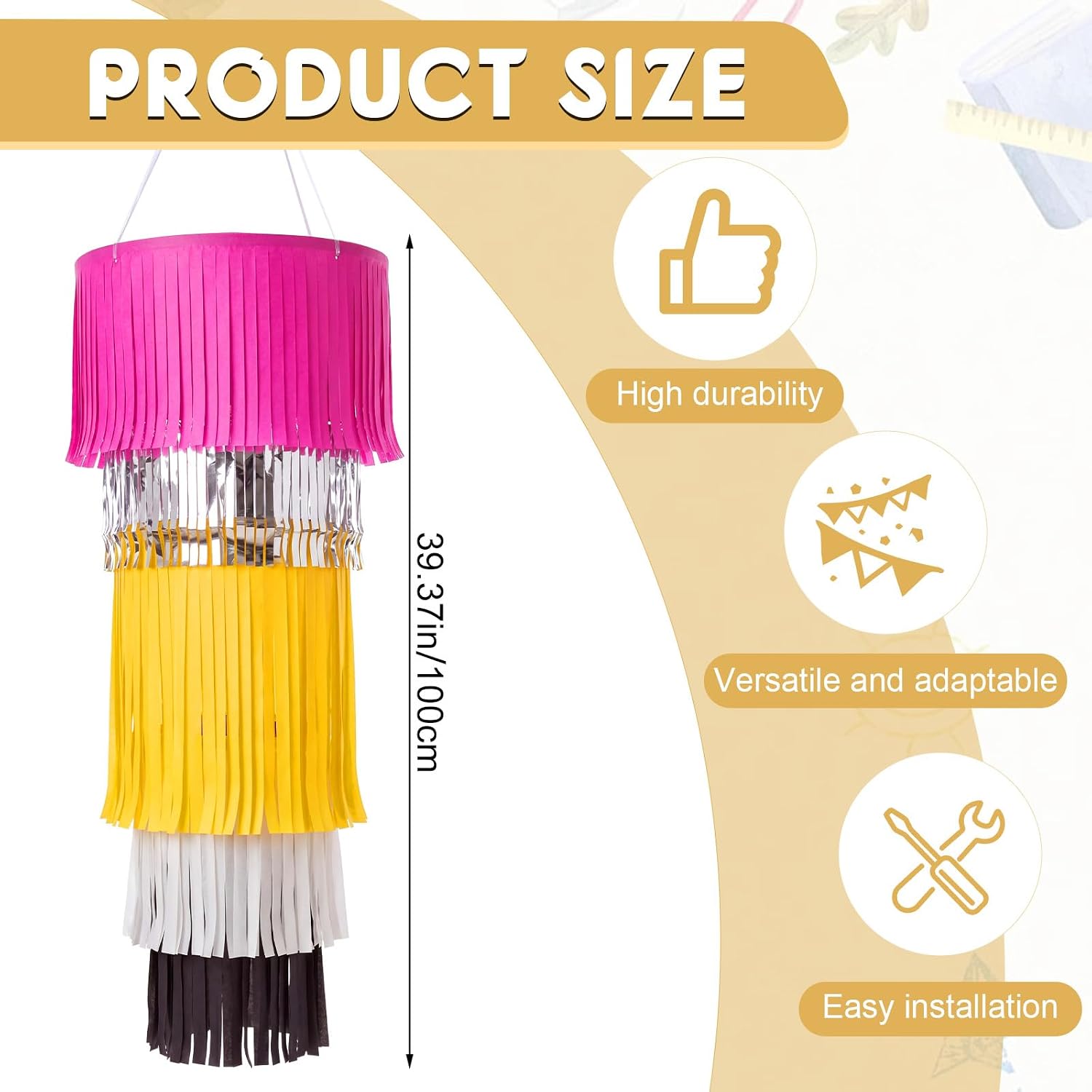 Glooglitter Giant Pencil Classroom Decoration Fringe Chandelier 39 Inch 3D Hanging Tinsel Jumbo Pencil Tassel Ceiling Back to School First Day of School Teacher Creative Party for Study Room Playroom