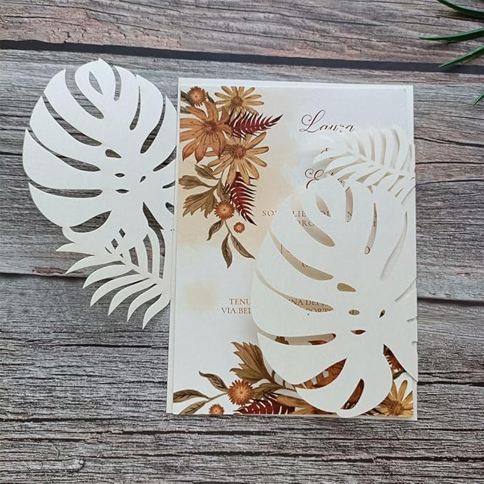 MillaSaw 20pcs Palm Wedding Invitations Cards with Envelopes, for Wedding Bridal Shower Quinceañera Engagement Birthday Invites, Pearl Ivory (ivory)