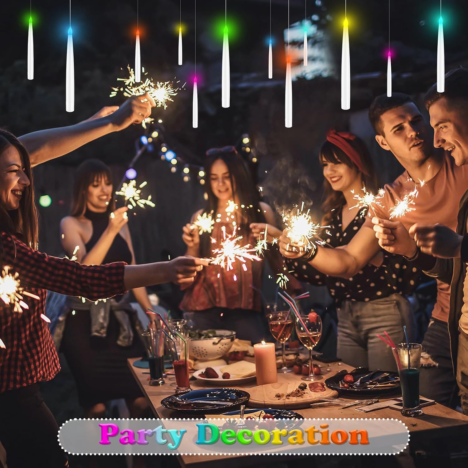 Color Changing Floating Candles with Magic Wand Remote, Holiday Decorations Magical Hanging Candles, 12Pcs Flameless Taper Candle with Multi-Color Battery Operated Window Candles for Party Theme Decor