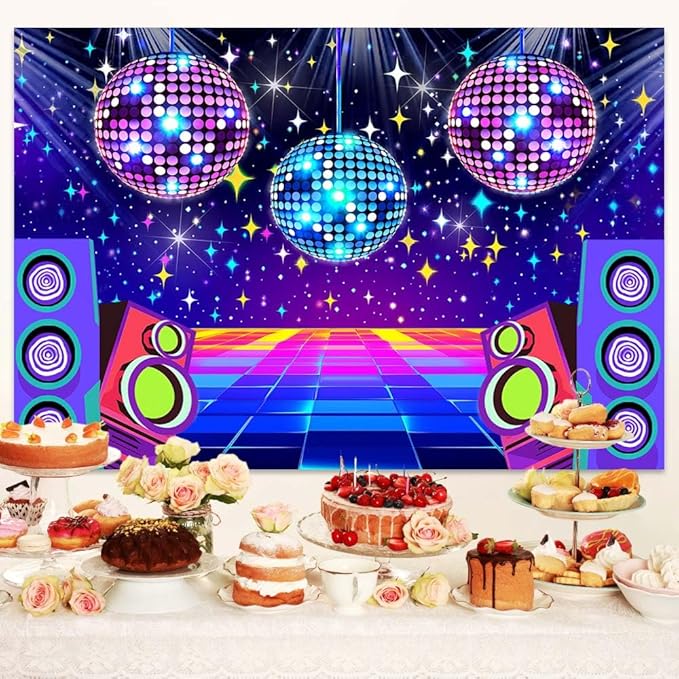 Disco Backdrop 7 x 5 ft Retro Glow Party 70s 80s 90s Theme Stage Dance Background Disco Party Decoration Disco Ball Banner Dance PartyBackdrop for Birthday Party Prom Portrait Photo Props,Multi2