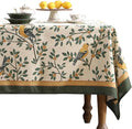 patdrea Designer French Table Cloth for Rectangle Table,Vintage Green Linen Birds and Leaves Pattern Tablecloths,Dacorative Cover Kitchen Dining,Christmas,Thanksgiving,Tea Party,63"x87"-Warbler